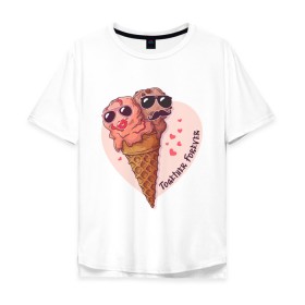 Мужская футболка хлопок Oversize с принтом Вместе навсегда , 100% хлопок | свободный крой, круглый ворот, “спинка” длиннее передней части | art | heart | horn | ice cream | арт | любовь | мороженое | очки | рожок | сердечки | сердце