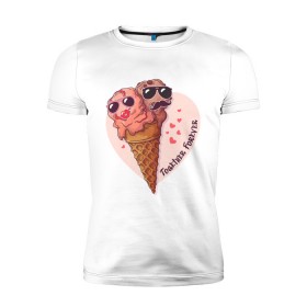 Мужская футболка премиум с принтом Вместе навсегда , 92% хлопок, 8% лайкра | приталенный силуэт, круглый вырез ворота, длина до линии бедра, короткий рукав | art | heart | horn | ice cream | арт | любовь | мороженое | очки | рожок | сердечки | сердце