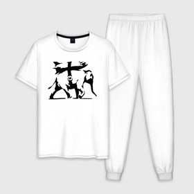 Мужская пижама хлопок с принтом Слон - Banksy , 100% хлопок | брюки и футболка прямого кроя, без карманов, на брюках мягкая резинка на поясе и по низу штанин
 | 