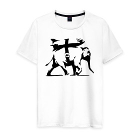 Мужская футболка хлопок с принтом Слон - Banksy , 100% хлопок | прямой крой, круглый вырез горловины, длина до линии бедер, слегка спущенное плечо. | 