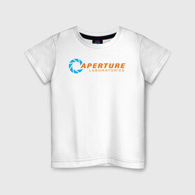 Детская футболка хлопок с принтом Aperture Laboratorie , 100% хлопок | круглый вырез горловины, полуприлегающий силуэт, длина до линии бедер | aperture | half life | laboratorie | portal | головоломка | портал | телепорт
