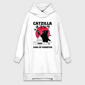 Платье-худи хлопок с принтом Catzilla King of Pawster ,  |  | Тематика изображения на принте: cat | catzilla | kitty | paw | pawster | годзилла | кот | котики | коты | кошки | пародия