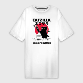 Платье-футболка хлопок с принтом Catzilla King of Pawster ,  |  | cat | catzilla | kitty | paw | pawster | годзилла | кот | котики | коты | кошки | пародия