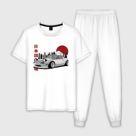 Мужская пижама хлопок с принтом Mazda MX-5/Miata , 100% хлопок | брюки и футболка прямого кроя, без карманов, на брюках мягкая резинка на поясе и по низу штанин
 | Тематика изображения на принте: 