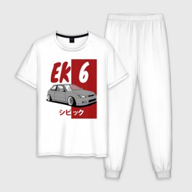 Мужская пижама хлопок с принтом Honda Civic EK6 , 100% хлопок | брюки и футболка прямого кроя, без карманов, на брюках мягкая резинка на поясе и по низу штанин
 | 