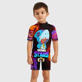 Детский купальный костюм 3D с принтом BRAWL STARS LEON SHARK , Полиэстер 85%, Спандекс 15% | застежка на молнии на спине | bibi | brawl stars | crow | el brown | leon | leon shark | max | sally leon | shark | stars | акула | биби | ворон | леон