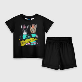 Детский костюм с шортами 3D с принтом Кис Кис ,  |  | punk | punk rock | rock | алина олешева | кис | кис кис | кокос | панк | панк рок | рок | софья сомусева | хмурый