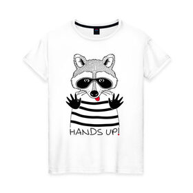 Женская футболка хлопок с принтом Hands up! , 100% хлопок | прямой крой, круглый вырез горловины, длина до линии бедер, слегка спущенное плечо | 