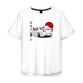 Мужская футболка хлопок Oversize с принтом Nissan Skyline R34 GT-R , 100% хлопок | свободный крой, круглый ворот, “спинка” длиннее передней части | nissan skyline r34 gt r