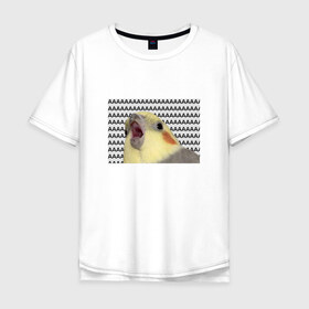 Мужская футболка хлопок Oversize с принтом Орущий попугай , 100% хлопок | свободный крой, круглый ворот, “спинка” длиннее передней части | Тематика изображения на принте: mem | забавный | мем | орущий попугай | попугай | прикол | птица | смешной | юмор