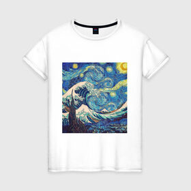 Женская футболка хлопок с принтом Звездная ночь , 100% хлопок | прямой крой, круглый вырез горловины, длина до линии бедер, слегка спущенное плечо | ван гог | звездная ночь | искусство | картина | классика