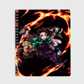 Тетрадь с принтом KIMETSU NO YAIBA , 100% бумага | 48 листов, плотность листов — 60 г/м2, плотность картонной обложки — 250 г/м2. Листы скреплены сбоку удобной пружинной спиралью. Уголки страниц и обложки скругленные. Цвет линий — светло-серый
 | demon slayer | demon slayer: kimetsu no yaiba | kimetsu | kimetsu no yaiba | nezuko | slayer | tanjiro | клинок рассекающий демонов | незуко | танджиро | шинобу кочо