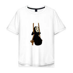 Мужская футболка хлопок Oversize с принтом Безликий на качелях , 100% хлопок | свободный крой, круглый ворот, “спинка” длиннее передней части | anime | аниме | безликий | каонаси | мульт | мультик | мультфильм | персонаж | унесённые призраками