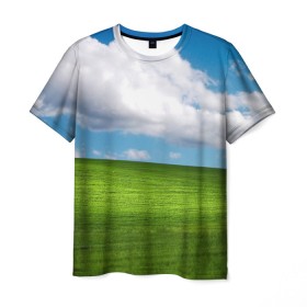 Мужская футболка 3D с принтом Заставка Windows , 100% полиэфир | прямой крой, круглый вырез горловины, длина до линии бедер | windows | винда | заставка | заставка windows | заставка виндовс | луг | поле