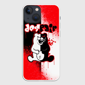 Чехол для iPhone 13 mini с принтом Монокума обтекает кровью ,  |  | anime | bear | black  white | danganronpa | kurokuma | monodam | monokuma | monomi | monotaro | pink | rabbit | school | shirokuma | аниме | главарь | мoноми | монокума | черно белый | школа