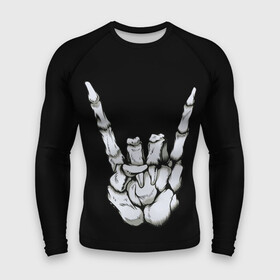 Мужской рашгард 3D с принтом Rock ,  |  | Тематика изображения на принте: bones | fingers | metal | music | rock | коза | кости | метал | музыка | пальцы | рок | рука | скелет