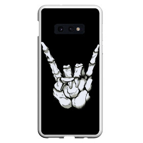 Чехол для Samsung S10E с принтом Rock , Силикон | Область печати: задняя сторона чехла, без боковых панелей | Тематика изображения на принте: bones | fingers | metal | music | rock | коза | кости | метал | музыка | пальцы | рок | рука | скелет