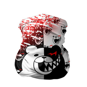 Бандана-труба 3D с принтом MONOKUMA. , 100% полиэстер, ткань с особыми свойствами — Activecool | плотность 150‒180 г/м2; хорошо тянется, но сохраняет форму | Тематика изображения на принте: anime | bear | black  white | danganronpa | kurokuma | monodam | monokuma | monomi | monotaro | pink | rabbit | school | shirokuma | аниме | главарь | мoноми | монокума | черно белый | школа