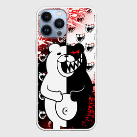 Чехол для iPhone 13 Pro Max с принтом Монокума на паттерне ,  |  | anime | bear | black  white | danganronpa | kurokuma | monodam | monokuma | monomi | monotaro | pink | rabbit | school | shirokuma | аниме | главарь | мoноми | монокума | черно белый | школа