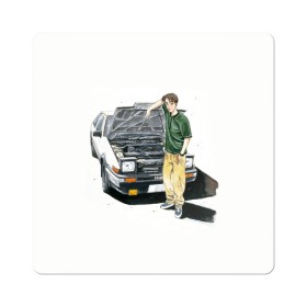 Магнит виниловый Квадрат с принтом Initial D Takumi & Toyota AE 86 , полимерный материал с магнитным слоем | размер 9*9 см, закругленные углы | ae 86 | anime | car | fujiwara | initial d | japan | jdm | levin | stance | takumi | toyota | trueno | автомобили | аниме | гонки | инициал д | такуми