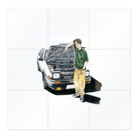 Магнитный плакат 3Х3 с принтом Initial D Takumi & Toyota AE 86 , Полимерный материал с магнитным слоем | 9 деталей размером 9*9 см | ae 86 | anime | car | fujiwara | initial d | japan | jdm | levin | stance | takumi | toyota | trueno | автомобили | аниме | гонки | инициал д | такуми