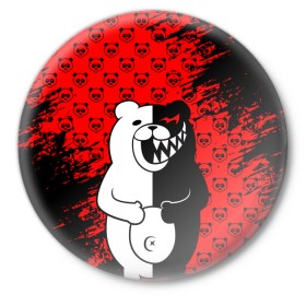 Значок с принтом MONOKUMA. ,  металл | круглая форма, металлическая застежка в виде булавки | Тематика изображения на принте: anime | bear | black  white | danganronpa | kurokuma | monodam | monokuma | monomi | monotaro | pink | rabbit | school | shirokuma | аниме | главарь | мoноми | монокума | черно белый | школа