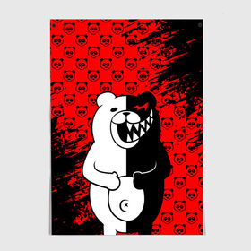 Постер с принтом MONOKUMA. , 100% бумага
 | бумага, плотность 150 мг. Матовая, но за счет высокого коэффициента гладкости имеет небольшой блеск и дает на свету блики, но в отличии от глянцевой бумаги не покрыта лаком | Тематика изображения на принте: anime | bear | black  white | danganronpa | kurokuma | monodam | monokuma | monomi | monotaro | pink | rabbit | school | shirokuma | аниме | главарь | мoноми | монокума | черно белый | школа