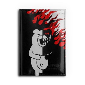 Обложка для автодокументов с принтом MONOKUMA. , натуральная кожа |  размер 19,9*13 см; внутри 4 больших “конверта” для документов и один маленький отдел — туда идеально встанут права | anime | bear | black  white | danganronpa | kurokuma | monodam | monokuma | monomi | monotaro | pink | rabbit | school | shirokuma | аниме | главарь | мoноми | монокума | черно белый | школа