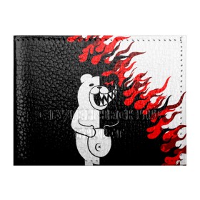 Обложка для студенческого билета с принтом MONOKUMA. , натуральная кожа | Размер: 11*8 см; Печать на всей внешней стороне | anime | bear | black  white | danganronpa | kurokuma | monodam | monokuma | monomi | monotaro | pink | rabbit | school | shirokuma | аниме | главарь | мoноми | монокума | черно белый | школа