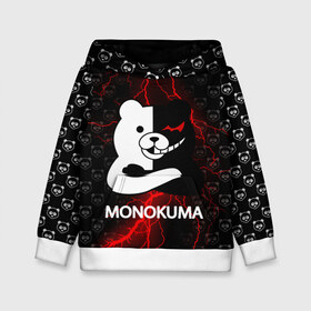 Детская толстовка 3D с принтом MONOKUMA. , 100% полиэстер | двухслойный капюшон со шнурком для регулировки, мягкие манжеты на рукавах и по низу толстовки, спереди карман-кенгуру с мягким внутренним слоем | anime | bear | black  white | danganronpa | kurokuma | monodam | monokuma | monomi | monotaro | pink | rabbit | school | shirokuma | аниме | главарь | мoноми | монокума | черно белый | школа