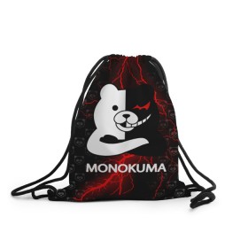 Рюкзак-мешок 3D с принтом MONOKUMA. , 100% полиэстер | плотность ткани — 200 г/м2, размер — 35 х 45 см; лямки — толстые шнурки, застежка на шнуровке, без карманов и подкладки | anime | bear | black  white | danganronpa | kurokuma | monodam | monokuma | monomi | monotaro | pink | rabbit | school | shirokuma | аниме | главарь | мoноми | монокума | черно белый | школа