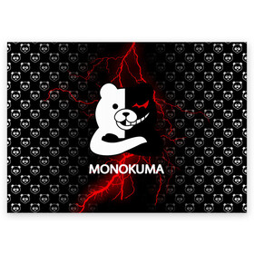 Поздравительная открытка с принтом MONOKUMA. , 100% бумага | плотность бумаги 280 г/м2, матовая, на обратной стороне линовка и место для марки
 | anime | bear | black  white | danganronpa | kurokuma | monodam | monokuma | monomi | monotaro | pink | rabbit | school | shirokuma | аниме | главарь | мoноми | монокума | черно белый | школа