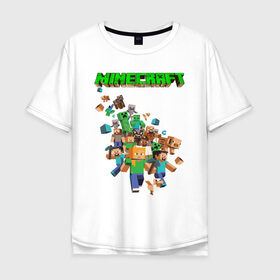 Мужская футболка хлопок Oversize с принтом Minecraft , 100% хлопок | свободный крой, круглый ворот, “спинка” длиннее передней части | ender dragon | enderman | minecraft | phantom | the end | the nether | the overworld | wither | визера | майнкрафт | незер | ремесло | шахта добывать | энд | эндер дракон