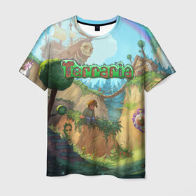Мужская футболка 3D с принтом Terraria , 100% полиэфир | прямой крой, круглый вырез горловины, длина до линии бедер | minecraft | terraria | инди игры | майнкрафт | террария
