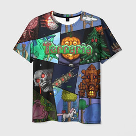 Мужская футболка 3D с принтом Terraria | Террария (Z) , 100% полиэфир | прямой крой, круглый вырез горловины, длина до линии бедер | minecraft | terraria | инди игры | майнкрафт | террария