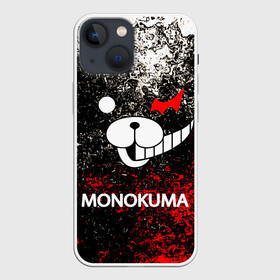 Чехол для iPhone 13 mini с принтом Монокума шум ,  |  | anime | bear | black  white | danganronpa | kurokuma | monodam | monokuma | monomi | monotaro | pink | rabbit | school | shirokuma | аниме | главарь | мoноми | монокума | черно белый | школа