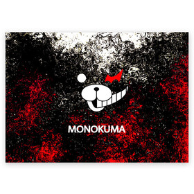 Поздравительная открытка с принтом MONOKUMA. , 100% бумага | плотность бумаги 280 г/м2, матовая, на обратной стороне линовка и место для марки
 | anime | bear | black  white | danganronpa | kurokuma | monodam | monokuma | monomi | monotaro | pink | rabbit | school | shirokuma | аниме | главарь | мoноми | монокума | черно белый | школа
