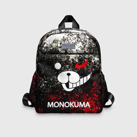 Детский рюкзак 3D с принтом Монокума шум , 100% полиэстер | лямки с регулируемой длиной, сверху петелька, чтобы рюкзак можно было повесить на вешалку. Основное отделение закрывается на молнию, как и внешний карман. Внутри дополнительный карман. По бокам два дополнительных кармашка | anime | bear | black  white | danganronpa | kurokuma | monodam | monokuma | monomi | monotaro | pink | rabbit | school | shirokuma | аниме | главарь | мoноми | монокума | черно белый | школа
