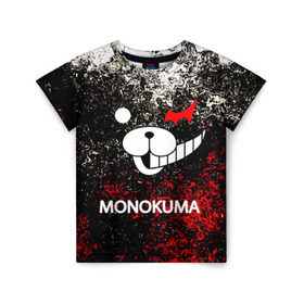 Детская футболка 3D с принтом MONOKUMA. , 100% гипоаллергенный полиэфир | прямой крой, круглый вырез горловины, длина до линии бедер, чуть спущенное плечо, ткань немного тянется | anime | bear | black  white | danganronpa | kurokuma | monodam | monokuma | monomi | monotaro | pink | rabbit | school | shirokuma | аниме | главарь | мoноми | монокума | черно белый | школа
