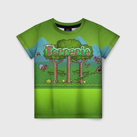 Детская футболка 3D с принтом Terraria , 100% гипоаллергенный полиэфир | прямой крой, круглый вырез горловины, длина до линии бедер, чуть спущенное плечо, ткань немного тянется | minecraft | terraria | инди игры | майнкрафт | террария