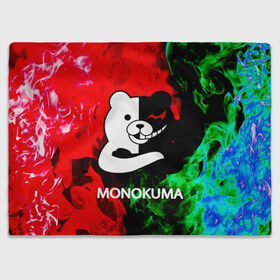 Плед 3D с принтом MONOKUMA. , 100% полиэстер | закругленные углы, все края обработаны. Ткань не мнется и не растягивается | Тематика изображения на принте: anime | bear | black  white | danganronpa | kurokuma | monodam | monokuma | monomi | monotaro | pink | rabbit | school | shirokuma | аниме | главарь | мoноми | монокума | черно белый | школа