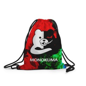 Рюкзак-мешок 3D с принтом MONOKUMA. , 100% полиэстер | плотность ткани — 200 г/м2, размер — 35 х 45 см; лямки — толстые шнурки, застежка на шнуровке, без карманов и подкладки | anime | bear | black  white | danganronpa | kurokuma | monodam | monokuma | monomi | monotaro | pink | rabbit | school | shirokuma | аниме | главарь | мoноми | монокума | черно белый | школа