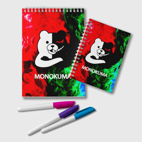 Блокнот с принтом MONOKUMA , 100% бумага | 48 листов, плотность листов — 60 г/м2, плотность картонной обложки — 250 г/м2. Листы скреплены удобной пружинной спиралью. Цвет линий — светло-серый
 | Тематика изображения на принте: anime | bear | black  white | danganronpa | kurokuma | monodam | monokuma | monomi | monotaro | pink | rabbit | school | shirokuma | аниме | главарь | мoноми | монокума | черно белый | школа