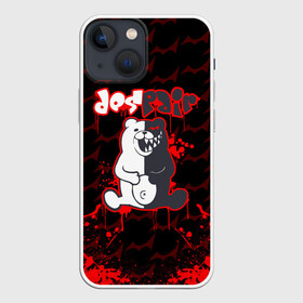 Чехол для iPhone 13 mini с принтом Монокума красные волны ,  |  | anime | bear | black  white | danganronpa | kurokuma | monodam | monokuma | monomi | monotaro | pink | rabbit | school | shirokuma | аниме | главарь | мoноми | монокума | черно белый | школа