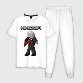 Мужская пижама хлопок с принтом Слендермен - Minecraft , 100% хлопок | брюки и футболка прямого кроя, без карманов, на брюках мягкая резинка на поясе и по низу штанин
 | 