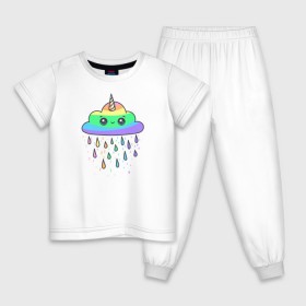 Детская пижама хлопок с принтом Радужное облако, Единорог , 100% хлопок |  брюки и футболка прямого кроя, без карманов, на брюках мягкая резинка на поясе и по низу штанин
 | 