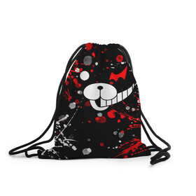 Рюкзак-мешок 3D с принтом MONOKUMA. , 100% полиэстер | плотность ткани — 200 г/м2, размер — 35 х 45 см; лямки — толстые шнурки, застежка на шнуровке, без карманов и подкладки | Тематика изображения на принте: anime | bear | black  white | danganronpa | kurokuma | monodam | monokuma | monomi | monotaro | pink | rabbit | school | shirokuma | аниме | главарь | мoноми | монокума | черно белый | школа