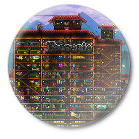 Значок с принтом TERRARIA ,  металл | круглая форма, металлическая застежка в виде булавки | game | pixel | terraria | игра | пиксель | террариа