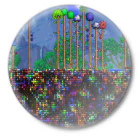Значок с принтом TERRARIA ,  металл | круглая форма, металлическая застежка в виде булавки | game | pixel | terraria | игра | пиксель | террариа