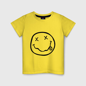 Детская футболка хлопок с принтом NIRVANA (+ на спине) , 100% хлопок | круглый вырез горловины, полуприлегающий силуэт, длина до линии бедер | cobain | kurt | nirvana | кобейн | курт | нирвана | смайл | улыбка
